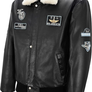 Men’s Airforce Patch Leather Black Bomber Jacket