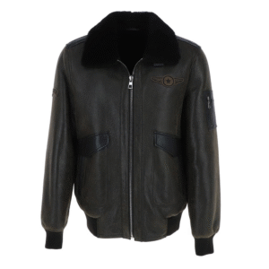 Men’s Black Flight Patch Leather Bomber Jacket
