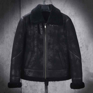 Men’s Distressed Black Shearling Aviator Jacket