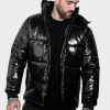 Black Shiny Puffer Jacket with Hood