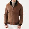 Men’s Brown Hooded Shearling Leather Bomber Jacket
