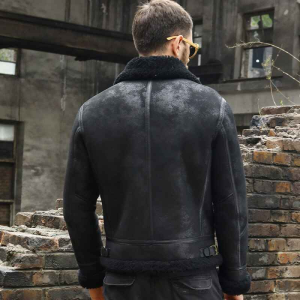 Men’s Distressed Black Shearling Aviator Jacket