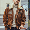 Men's Aviator Leather Bomber Jacket with Removable Collar