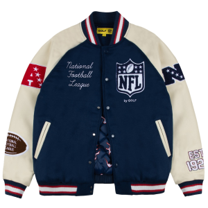 Men’s NFL GOLF WANG Blue Letterman Full-Snap Jacket