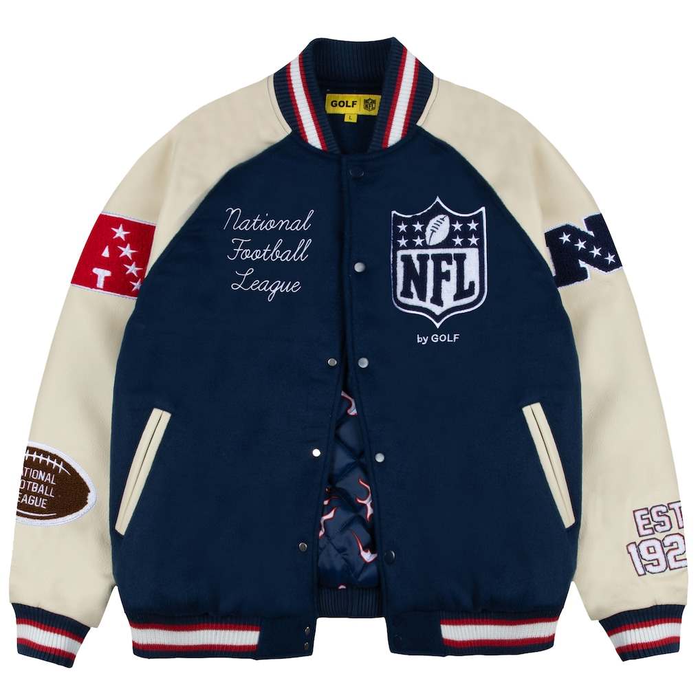 Men’s NFL GOLF WANG Blue Letterman Full-Snap Jacket