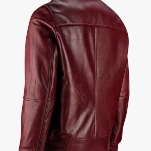 Men’s Wine Red Bomber Leather Jacket with Fur Collar