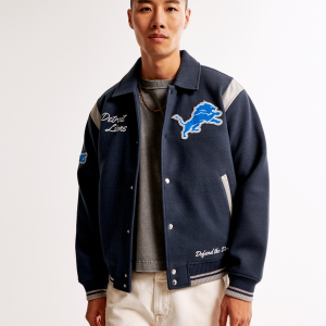 Men’s Detroit Lions Navy Varsity Letterman Jacket