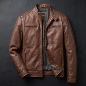 Men's Cafe Racer Cognac Real Leather Jacket
