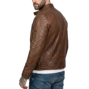 Men's Cafe Racer Cognac Real Leather Jacket
