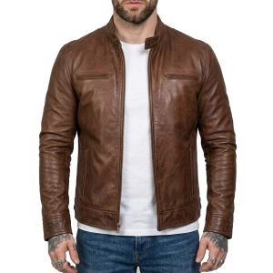 Men's Cafe Racer Cognac Real Leather Jacket