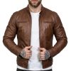 Men's Cafe Racer Cognac Real Leather Jacket