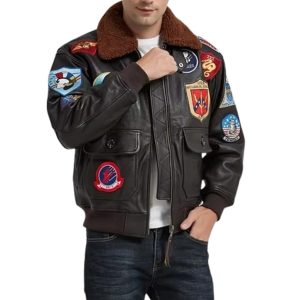 tom cruis top gun G1 Bomber Jacket Fur Collar Brown Bomber Leather Jacket
