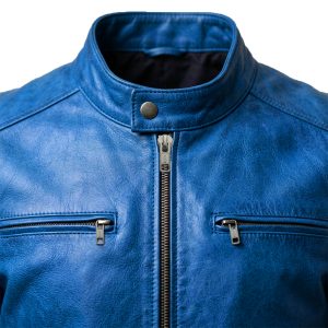 Blue leather Jacke for men