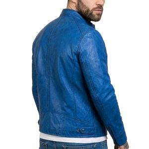 Men’s Blue Leather Jacket Biker Style