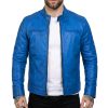 Men's Blue Real Lambskin Leather Cafe Racer Jacket