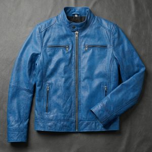 dodge mens sky blue motorcycle leather jacket