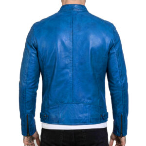 leather jacket blue cafe racer men