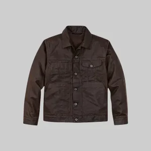 Filson Tin Cloth Short Lined Cruiser Dark Brown Jacket.