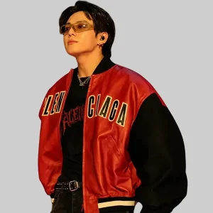 BTS Jungkook Balenciaga Red Leather Jacket