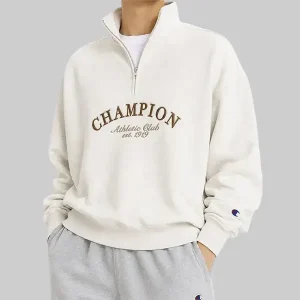 Kim-Taehyung-BTS-V-Champion-Athletic-Club-Est-1919-Off-White-Half-Zip-Pullover-Jacket