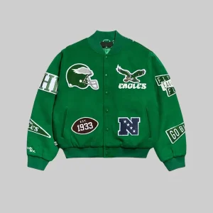 Mens-Chalk-Line-Kelly-Green-Philadelphia-Eagles-Pennant-Varsity-Full-Snap-Jacket