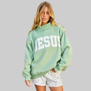 Jesus-Embroidered-Mock-Neck-Sweatshirt-Green.