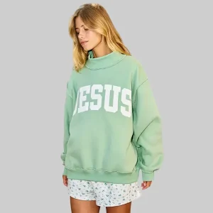 Jesus-Green-Mock-Neck-Sweatshirt