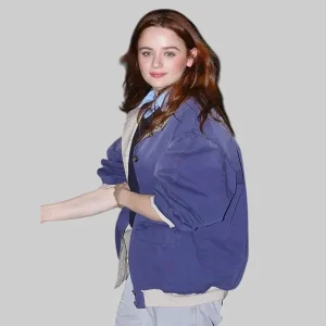 Joey-King-Miu-Miu-Fashion-Show-Paris-Fashion-Week-Blue-Cotton-Jacket.