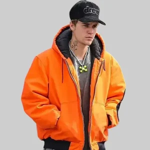 Justin-Bieber-Orange-Hooded-Bomber-Jacket.