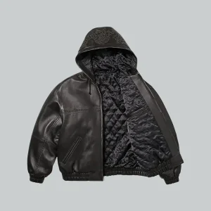Supreme Studded Hooded Black Leather Jacket