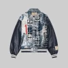 True Religion No. 1 Logo Denim Print Bomber Jacket