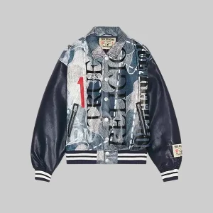 True Religion No. 1 Logo Denim Print Bomber Jacket