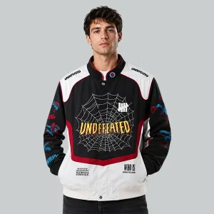 Undefeated-x-Spider-Man-FW26-Black-White-Varsity-Jacke