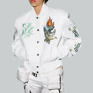 WNBA New York Liberty Leather Varsity Jacket