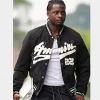 Bijan Robinson Amiri Distressed-Logo Shrunken Bomber Jacket