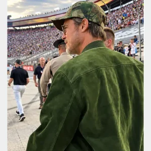 Brad-Pitt-green-suede-bomber-jacket