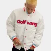 Golf Wang White Satin Varsity Jacket