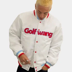 Golf Wang White Satin Varsity Jacket