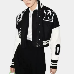 Off White Cropped Varsity Jacket