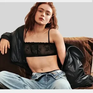 Sadie Sink Calvin Klein Black Leather Jacket