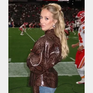 Brittany-Mahomes-Snake-Print-Brown-Leather-Jacket.