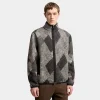 Diamond Pattern Wool Blend Zip-Up Cardigan