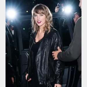 Taylor swift NYC 2026 YSL Black Leather Jacket